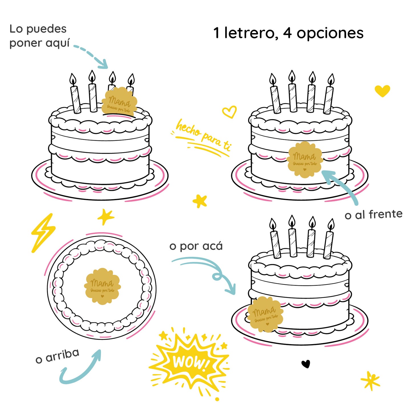 Front Cake Topper Acrílico
