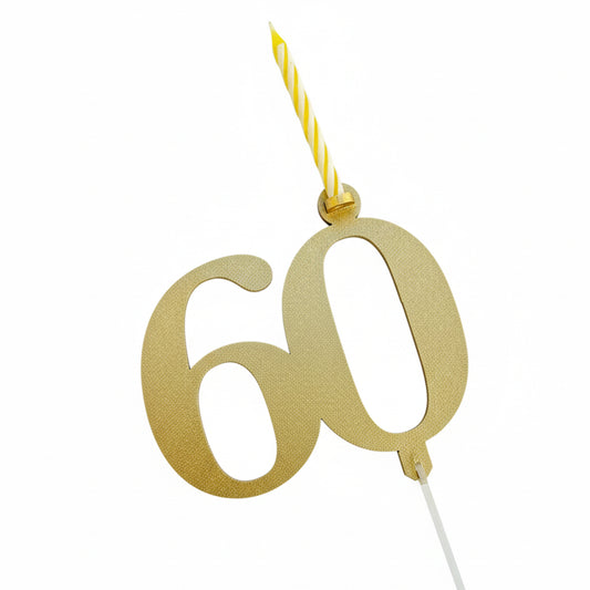 Cake topper 60 with candle.