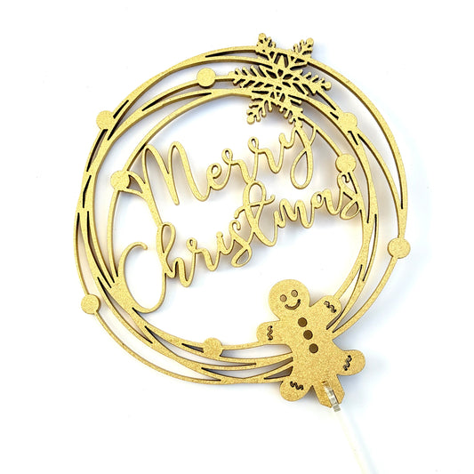 Cake Topper Merry Christmas dorado