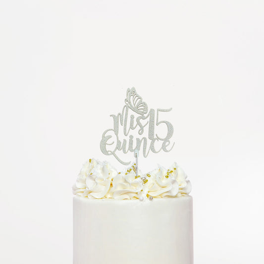 Cake Topper Mis Quince Diamantina Plata