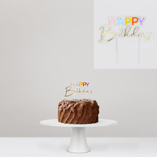 Cake Topper Acrylic Happy Birthday Colors