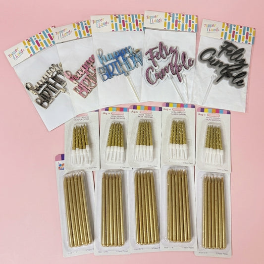 Paquete 21: 5 Caketoppers + Kit Velas