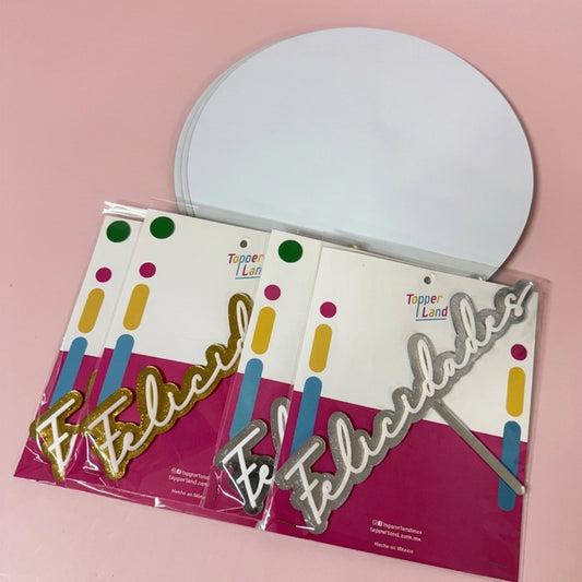 Paquete 6: 10 bases 30 CM + 3 Caketoppers de Acrilico
