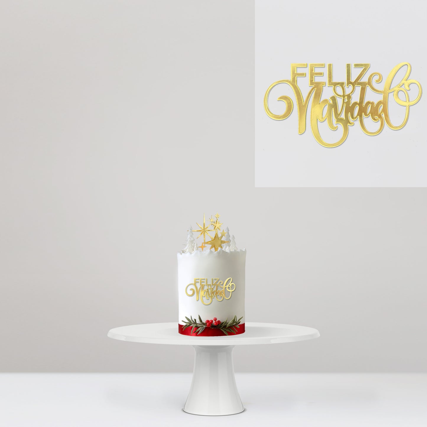 Cake Topper Feliz Navidad Acrilico Dorado