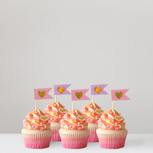 Kit Banderines Corazón para Cupcake